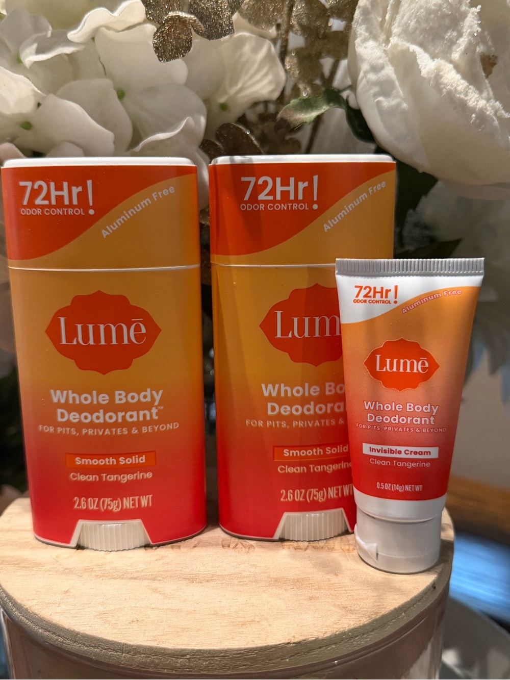 Lume Whole Body Deodorant 2 Pack Clean Tangerine 2.6oz & .5 invisible cream